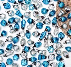 Turquoise and Silver Tiny Christmas Ornaments Set of 25 Pcs